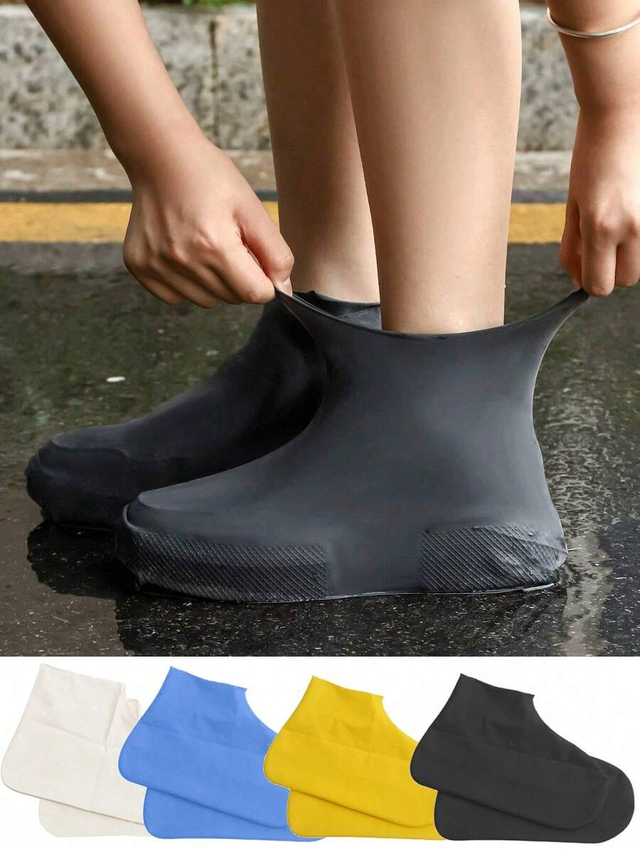 1/2pairs Waterproof Thickened Non-Slip Shoe Covers,Reusable Outdoor Rubber Rain Boots Cover,Thickened Anti-Slip Durable, Foldable Rain Boots,For Outdoor Cycling And Rainy Days,For School,Office,Household,Travel - Multicolor - View 1