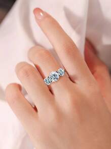 1 Stück 1ct Gesamt Dreifach Diamant Design D Farbe Moissanit Diamant Verlobungsring, 925er Sterlingsilber simpler romantischer Ring, Ewigkeitsring, Hochzeitstags-Ring, luxuriöses Schmuckgeschenk