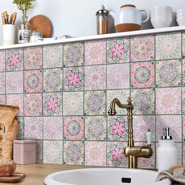 24PCS- Nrdic Bohemian Style Home Tile, Self-Adhesive Wall Stickers, Peel And Stick Wallpaper, Kitchen Bathroom Bedroom Living Room Dining Room, Waterproof, Oil And Moisture Proof, Decorative Tile Stickers, Wall Renovation Floor Stickers For Home Decor