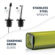 Oil Dispenser Bottle For Kitchen - Glass Oil Bottle Set - Oil & Vinegar Dispenser - Refill Funnel & Pouring Spouts & Labels