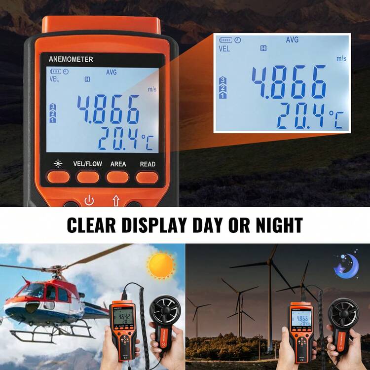 Portable Anemometer Split Design, Temp Range 14℉-140℉, LED Screen Digital Air Speed & Temperature Meter, Wind Chill & Velocity Measurement, Ideal For Sailing, Surfing, Flying, HVAC - 14℉-140℉ - 查看 5