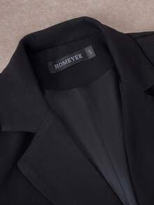 HOMEYEE 拼接撞色翻领长袖上衣，复古休闲优雅商务正式办公室衬衫外套，春季黑色 - 黑色 - 查看 4