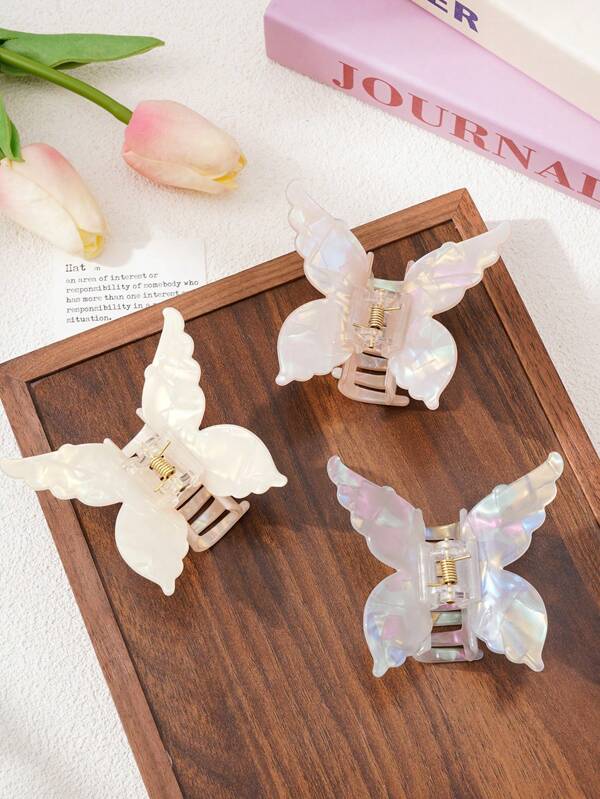 1 peça/3 peças grampos de cabelo perolados coloridos em formato de borboleta, presilhas femininas retrô elegantes, acessórios de cabelo estilo francês para coque, viagem, festa, verão, garras de cabelo, grampos de mandíbula, grampos de cabelo, grampos de cabelo, prendedor de cabelo