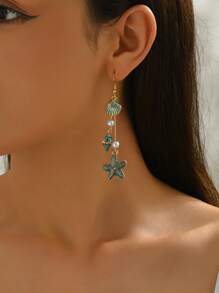 1 paire de boucles d'oreilles pendantes élégantes et avec coquillage et franges sur le thème de l'océan, parfaites pour les fêtes sur la plage