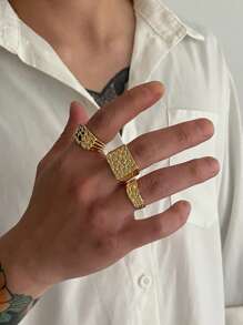 4-Piece Set Asymmetrical Diamond Decor Vintage Geometric Design Fashion Rings