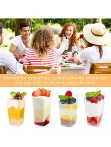 60/50/40/30/20/10pcs Square Dessert Cups, Tall Mousse Cups, Cake Cups, Parfait Cups, Salad Cups, Long Mousse Cups, Ice Cream Cups, Milk Chocolate Cups, Ideal For Desserts, Mousse, Pudding, Home, Kitchen, Office, Wedding, Party, Birthday, Picnic, Dessert Table, Baking, Graduation Gifts - Clear - View 3