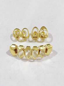 1 套时尚空心心形和星形设计牙齿首饰，空心 6 齿宝石装饰，适合派对、俱乐部、节日、日常佩戴，配有可调节和可重复使用的牙齿夹，男女通用礼物