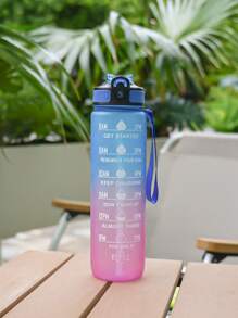1pc 1000ml/32oz Gradient Color Plastic Cup, Outdoor Large Capacity Sports Water Bottle With Straw, Time Marker, Bounce Design, Leakproof Lock, Strap For Convenient Carrying, Suitable For Work, School, Outdoor Sports, Fitness, Hiking, Camping, Cycling, Holidays Gift