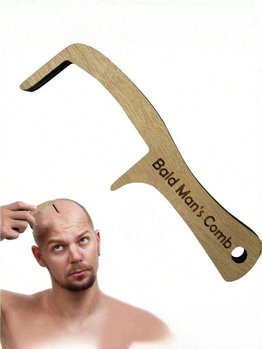 1pc Bald Men's Comb, Father's Day Gift, Christmas Gift, Fun Wooden Hairless Comb And Toothless Comb, Wooden Hairless Comb, Suitable For Friends With Sparse Or Bald Hair, Suitable For Travel, Outdoor, Sports, Office, School Body Care,Women Valentine Gift Birthday Boyfriend Girlfriend - Multicolor - View 1