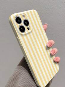 1 pieza Funda de teléfono con patrón de rayas minimalista y estilo niña, acabado brillante y perforado, compatible con iPhone 11/12/13/14/15/16 Pro Max