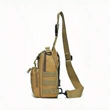 Outdoor Tactical Backpack, Multi-Functional Sports Chest Bag, MOLLE Shoulder Crossbody Shoulder Bag, Adjustable Strap, Suitable For Hiking, Traveling, Fitness, Daily Commuting - Khaki [with American Flag Patch] - View 4