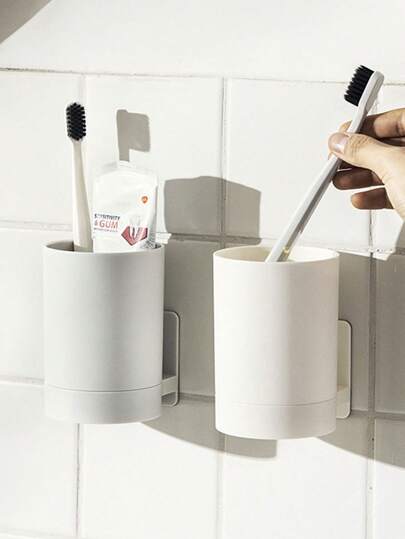 1 pieza Soporte para cepillo de dientes sin necesidad de taladrar, montaje en pared para baño, taza de drenaje