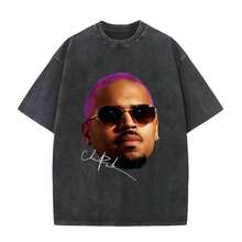 Cool In Summer-Rapper Chriss Browns Breezy Big Face Graphic Vintage Washed T-Shirts Men Women Harajuku O-Neck Cotton Casual Short Sleeve T Shirts - màu đen - Xem 1