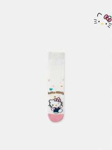 Sanrio 1Pair Sanrio Hello Kitty Women'S Knee-High Socks, 100% Polyester, Breathable Mesh, Cute Animal Pattern, Comfortable Knit Fabric, Long Tube Sports Socks,