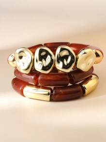 3 Stücke Vintage Acryl Bambus Perlen stapelbare Armbänder, minimalistische modische elastische Manschetten Armbänder für Frauen, geeignet für den täglichen Gebrauch, Partys und den Urlaub, dekoratives Schmuckset
