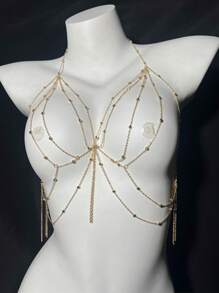 Cadena para el pecho, cadena corporal estilo europeo y americano, accesorio tridimensional para espalda de bikini sin espalda, cadenas para el pecho y el Body tipo Boho doradas, accesorios de capas para la cintura del bikini, para usar en la playa durante el verano.