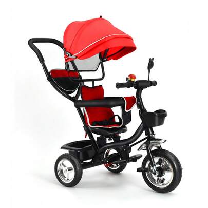 Triciclo y cochecito multifuncional de 9 meses a 5 años hasta 25 kg Ruedas grandes de PU, asiento triciclo giratorio 360° Montaje sin herramientas