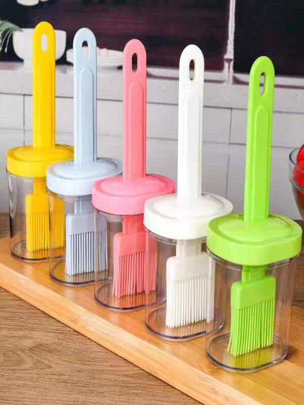 2pcs/1pc Pink Nylon Basting Brush, All-In-One Oil Dispenser Bottle, Heat Resistant, Suitable For Pancake, Cooking, Baking, Camping & Outdoor Barbecue Accessories
