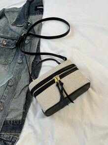 1pc Square Colorblock Shoulder Bag, Suitable For Women's Daily Use