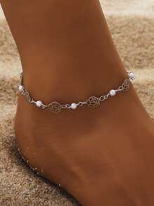 1pc Elegant Fashionable Sparkly Micro-Inlaid Water Rhinestone Multi-Layer Hollow Heart Water Drop Pendant Anklet For Women, Suitable For Festivals, Parties And Daily Outings