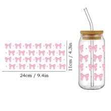 4 Stücke/Set Rosa Schleifen-Schleifendesign UV DTF - Wasserfest & Kratzfest für 16oz Gläser und Flaschen, 3D Kristall Klar Vinyl Wrap - Perfekt für DIY Basteln & Dekorationen