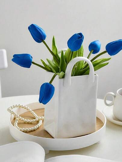 Wit Paper Bag Vase, 5.7 Inch Square Wide Mouth Pleated Unique Matte Bohemian Tafel ation, Home Office Bookshelf ation Is Bedroom Between Students. Flower Vase Glass view 8