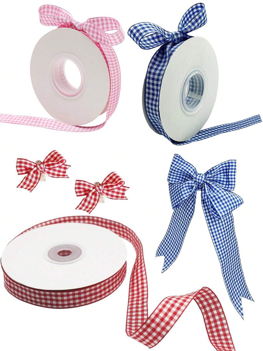 1 cuộn 10 yard ruy băng vải gingham, ruy băng kẻ caro đỏ hồng xanh dùng gói quà, phụ kiện tóc thủ công tự làm và trang trí nhà cửa, ruy băng gói quà Giáng sinh. - Nhiều màu - Xem 1
