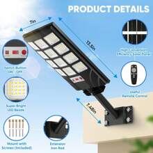 Solar Lights Outdoor Waterproof IP65 10000K 3 Lighting Modes Motion Sensors Light Beads Dusk To Dawn Suitable For Commercial Area, Parking Lot, Yard, Outdoor Lighting