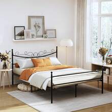 FurnitureR Cama Doble Armazón Cama Metal fácil Montaje con cabecera y pie Cama, Ninguno Funda colchón, Listones Fuertes y Resistentes Negro Colchón 190 * 140 Tatiana - Tatiana Negro - Ver 12