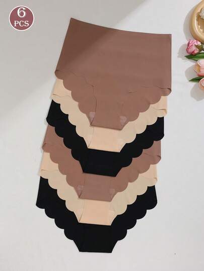 6pcs Women Seamless High Waist Simple & Comfortable Stretchy Fan-Shaped Panties