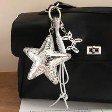 1 Pc Versatile Fashionable Silver Star Foil Balloon Dog Braided Rope Bag Charm Creative Keychain Pendant Goth - Multicolor - View 1