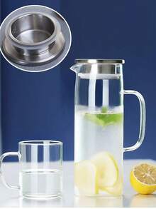 1 Stück hochwertige Borosilikatglas Teekanne mit 304 Edelstahl Deckel, hitze-/kältebeständig, große Kapazität für Tee/Saft, geeignet für Zuhause/Restaurant/Hotel, bequemer Griff, breite Öffnung leicht zu reinigen