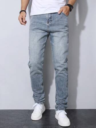 Teen Boys' Medium Wash Blue Cat's Whiskers Skinny Straight Leg Jeans