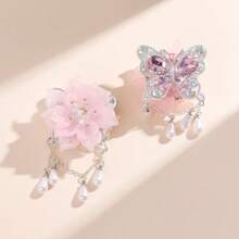 2 bucăți de lanț de găurit cu curea cu fluture și flori, poate purta mărgele cu gaură dreaptă, potrivit pentru lanțul de telefon mobil DIY, breloc, pandantiv auto, lanț de geantă și alte accesorii de artizanat