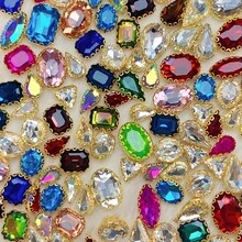 40 Pieces Mixed Colors Rhinestone Embellishments With Golden Claw, Glass Sew-On Gems For DIY Fashion Clothing, Shoes, Hats, And Bags Decor - Multicolor - View 1