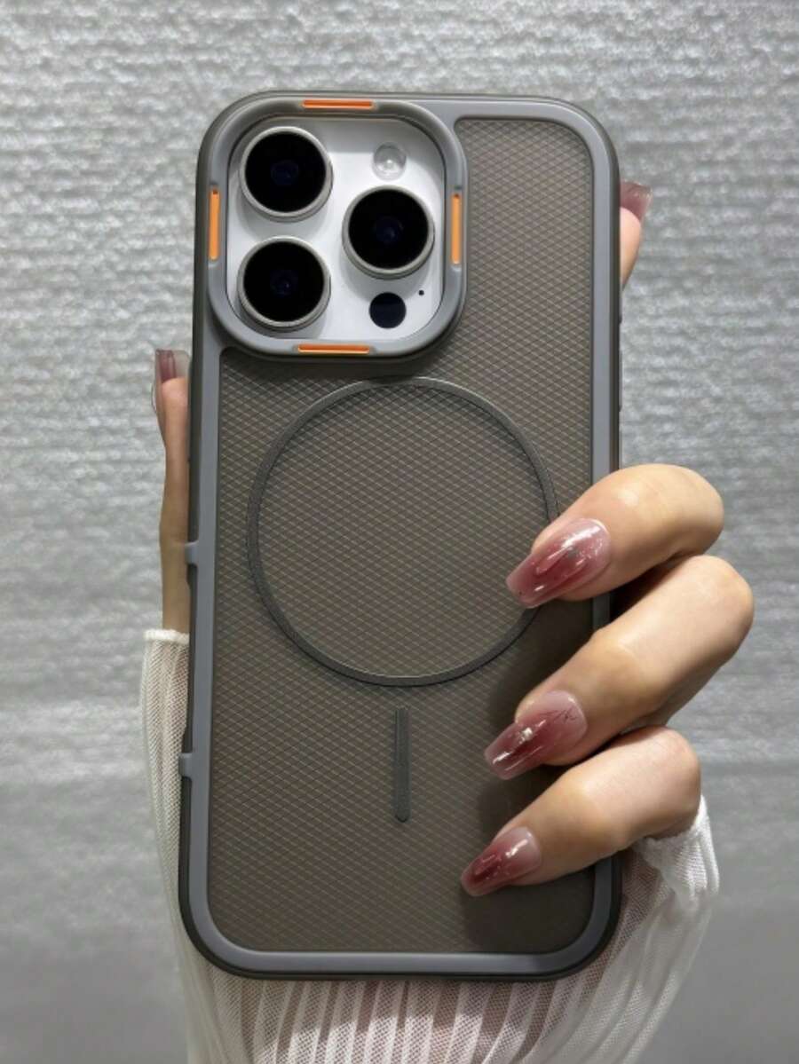 1pc Luxury Magnetic Carbon Fiber Breathable Fluorescent Color Camera Phone Case Compatible With IPhone 17 AIR 16 15 14 13 12 11 Pro Max Plus Soft Back Cover - Xám - Xem 1