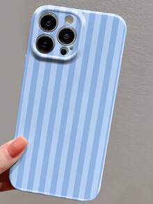 极简蓝浅蓝竖条纹时尚手机壳 1 件装 极简条纹图案穿孔亮面手机壳 兼容 11/12/13/14/15/16 Pro Max 防水防震防摔防刮 女士节礼物，国际版，非国内版 - 彩色 - 查看 5