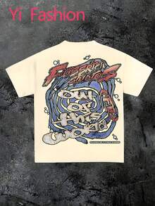 (220 Cotton T-Shirt)   Y2k  Style Pattern Men's Casual Soft 100% Cotton All-Match Crew-Neck Short-Sleeved T-Shirt