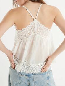 Women Tie Up Lace Trim Cami Tops Semi Sheer Crop Tops Y2k Girls Cute Summer Camisole Shirt Going Out Tops - 白色 - 查看 6