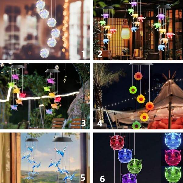 1 pieza Conjunto de luces de móvil de campana de viento con cambio de color, resistente al agua, adecuado para jardín, árbol, hogar, fiesta, cumpleaños, boda, camino, balcón y decoración