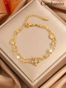 1 件优雅简约不锈钢个性化手链，男女皆宜的日常/度假配饰，复古时尚百搭，适合节日、派对、生日佩戴或作为礼物 - 金色 - 查看 9