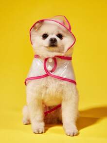 PETSIN 1pc Transparent Pink Trim Waterproof Raincoat For Cats And Dogs To Wear On Rainy Days Out - Hot Pink - View 5
