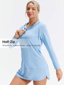 HOTSUIT Women's Hoodie Long Sleeve Shirts With Pocket Half-Zip For Summer Outdoor Running Lightweight Fishing Shirts, Christmas Gift - Blue - View 6