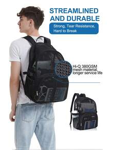 Mesh Backpack Lightweight Transparent Unisex, With Notebook Compartment, Suitable For Beach, Swimming, Sports - Black - View 6