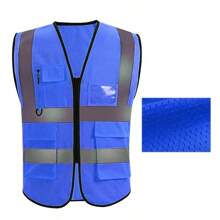 High Visibility Reflective Safety Vest With Pockets And Zipper Front, Neon Yellow, Meets ANSI/ISEA Standards