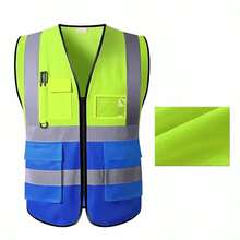 High Visibility Reflective Vest With Pockets And Zipper Front, Neon Yellow, Meets ANSI/ISEA Standards