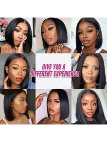 透明蕾丝鲍勃假发 180% 密度，女士无胶直发鲍勃假发 | 13x4 蕾丝前部，预先拔取的人类混合头发，预先剪裁，易于佩戴，商务风格，多功能，适合所有种族，短假发 6-16 英寸（混合假发 - 人类混合头发和合成纤维的混合）假发人类混合头发/女士人类混合头发假发/人类混合头发蕾丝前假发/无胶假发/漂白结/蕾丝假发/化装派对/万圣节 - SNatural - 查看 9