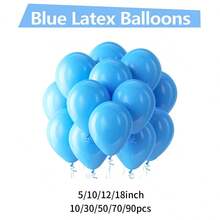 蓝色气球乳胶派对气球 -5/10/12/18 英寸 -10/30/50/70/90 个圆形氦气浅蓝色气球适用于淋浴、性别揭示、结婚周年纪念、生日、家居装饰背景 - 藍色 - 查看 4