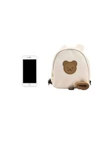 1pc Kids Animal Pattern Anti-Lost Backpack, Canvas Zipper Closure Cute Travelling Daypack - Brown - View 4