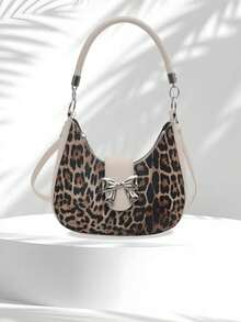 时尚豹纹包，PU斜挎包，俏皮肩带，拉链开合，轻巧设计，适合女性 - 湿擦清洁，适合购物和外出